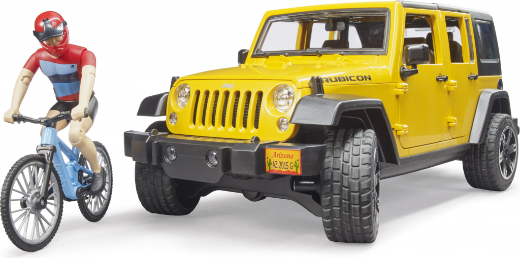 Bruder 2543 Jeep Wrangler Rubicon Unlimited s horským kolem a cyklistou