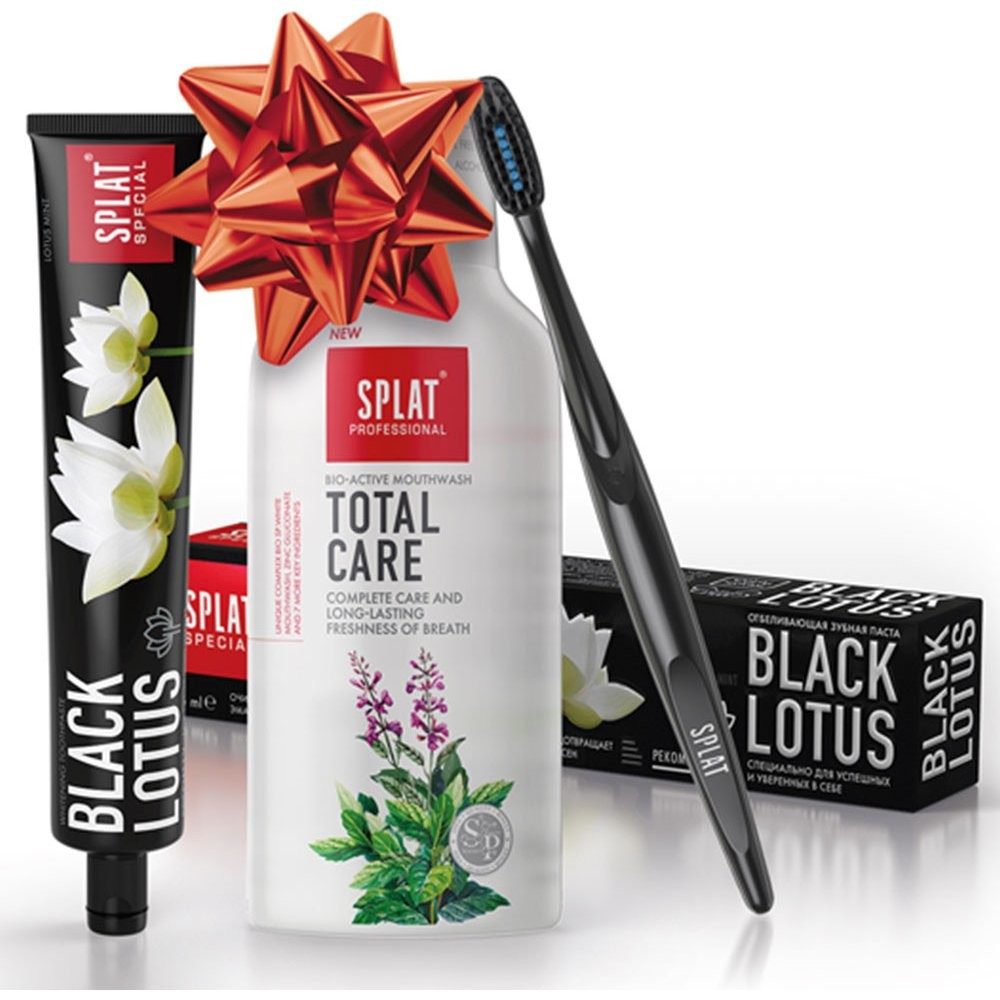 Splat Black Lotus zubní pasta 75 ml + Total Care ústní voda 275 ml + kartáček dárková sada