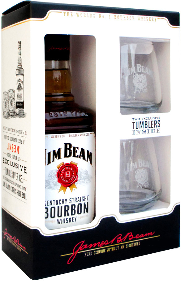 Jim Beam White 40% 0,7 l (dárkové balení 2 sklenice)