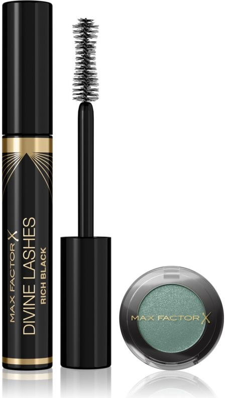 Max Factor Multiline 001 Rich Black řasenka pro natočení a oddělení řas 8 ml + 05 Turquoise Euphoria krémové oční stíny 1,85 g