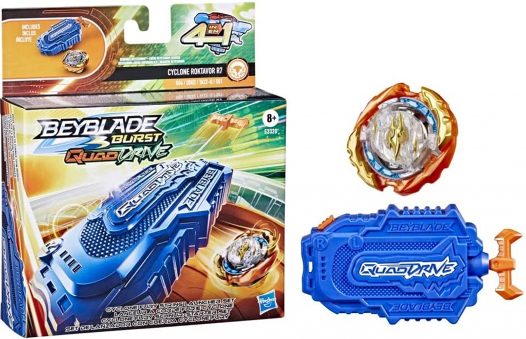 Hasbro Beyblade Burst: Quad Drive 4 in 1 Cyclone Roktavor R7 Cyclone Fury String Launcher Set