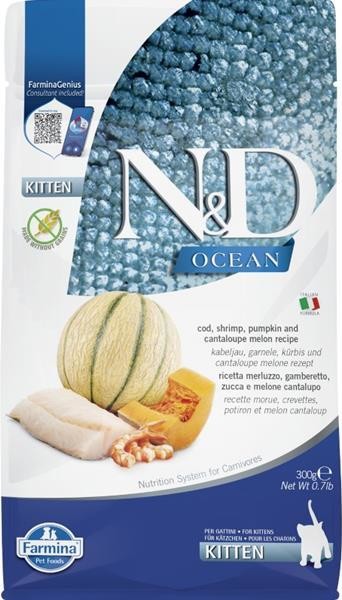 N&D Ocean Cat GF Kitten Cod & Shrimp & Pumpkin & Melon 0,3 kg