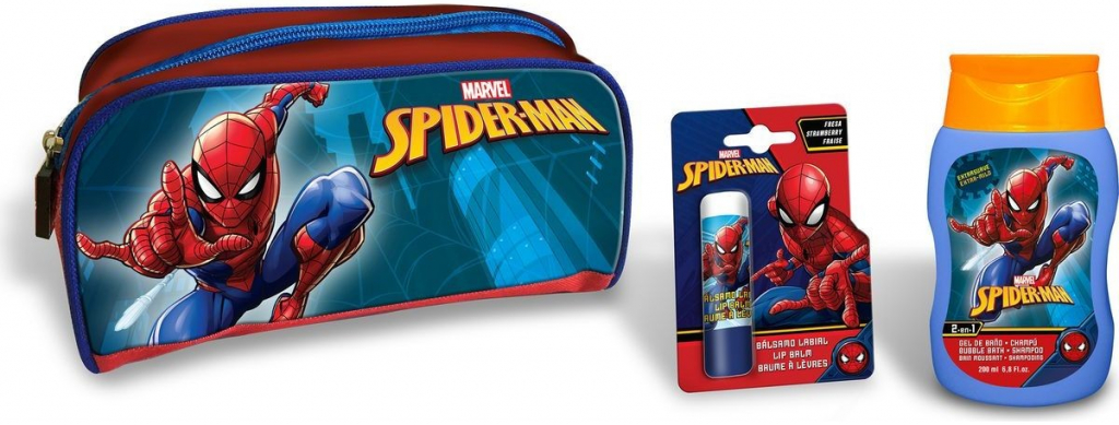 Marvel Spiderman sprchový a koupelový gel pro děti 200 ml + balzám na rty + kosmetická taštička dárková sada