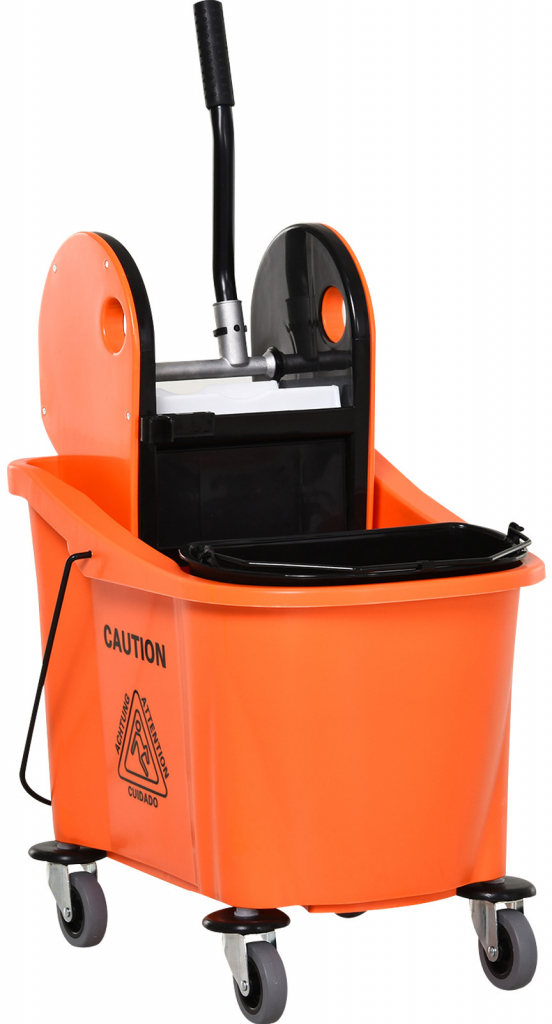 Homcom Mobilní úklidový vozík se ždímačem 36 l černo-oranžový 54 x 41 x 91,5 cm