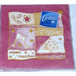 Linteo Satin VÁNOČNÍ červené papírové ubrousky 33 x 33 cm 20 ks 3 vrstvy