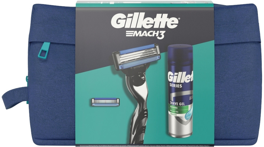 Gillette Dárková sada: Mach3 holicí strojek + 1 Břit + gel Series 200 ml + Taška