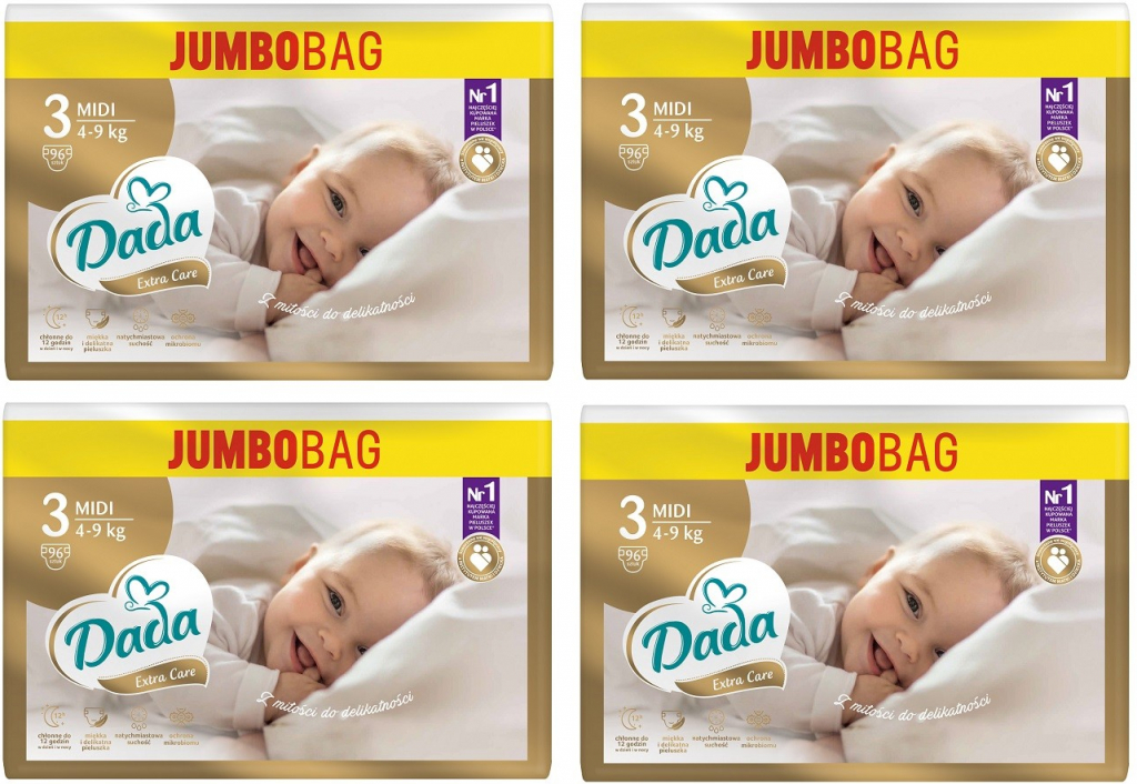 Dada JUMBOBAG Extra Care 3 Midi 4-9 kg 4x 96 ks