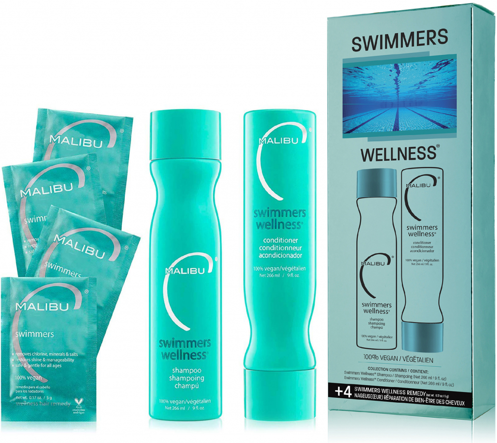 Malibu Swimmers Wellness Collection šampon 266 ml + kondicionér 266 ml + wellness sáčky 4 kusy dárková sada