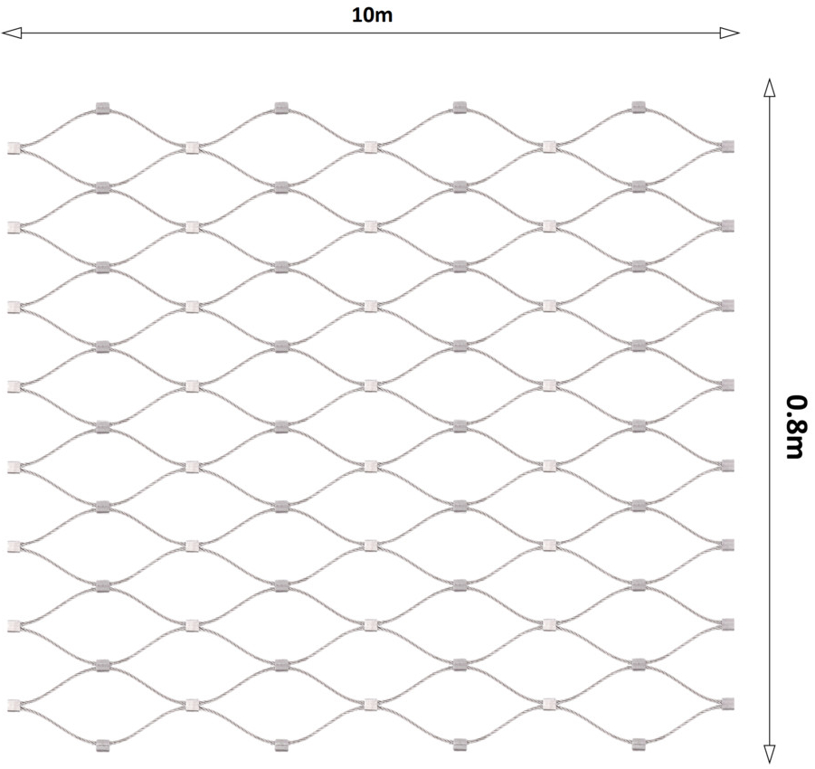 Nerezová lanková síť, 0,8x10 m (šxd), oko 50x50 mm, průměr lanka 2 mm, AISI316