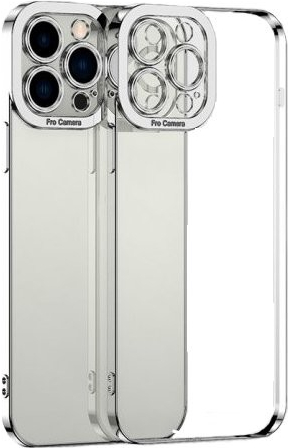 Pouzdro AppleKing transparentní s pokovenou hranou iPhone 13 Pro Max - stříbrné