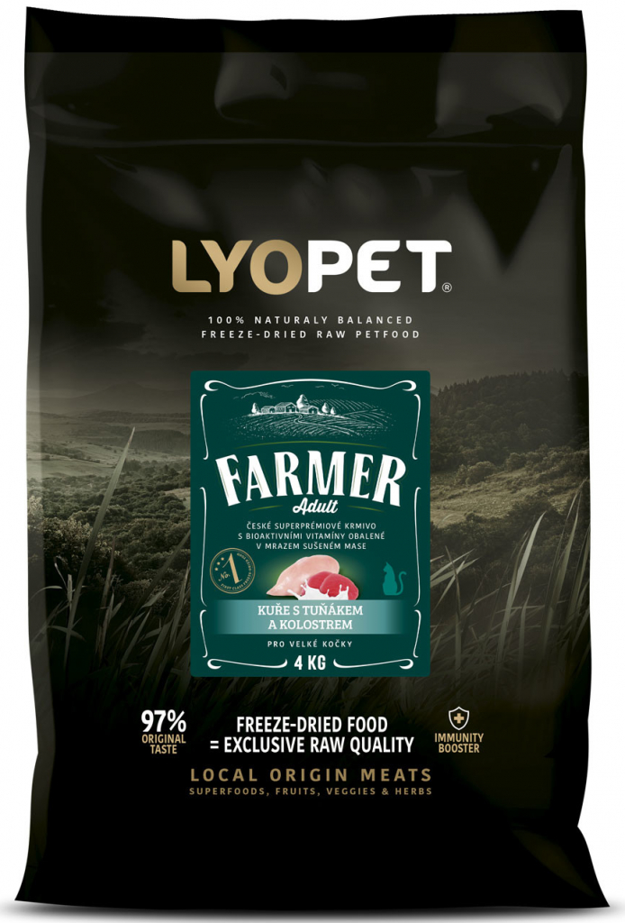 Lyopet Kvalitní české granule pro velké kočky Kuře tuňák a kolostrum 0,4 kg