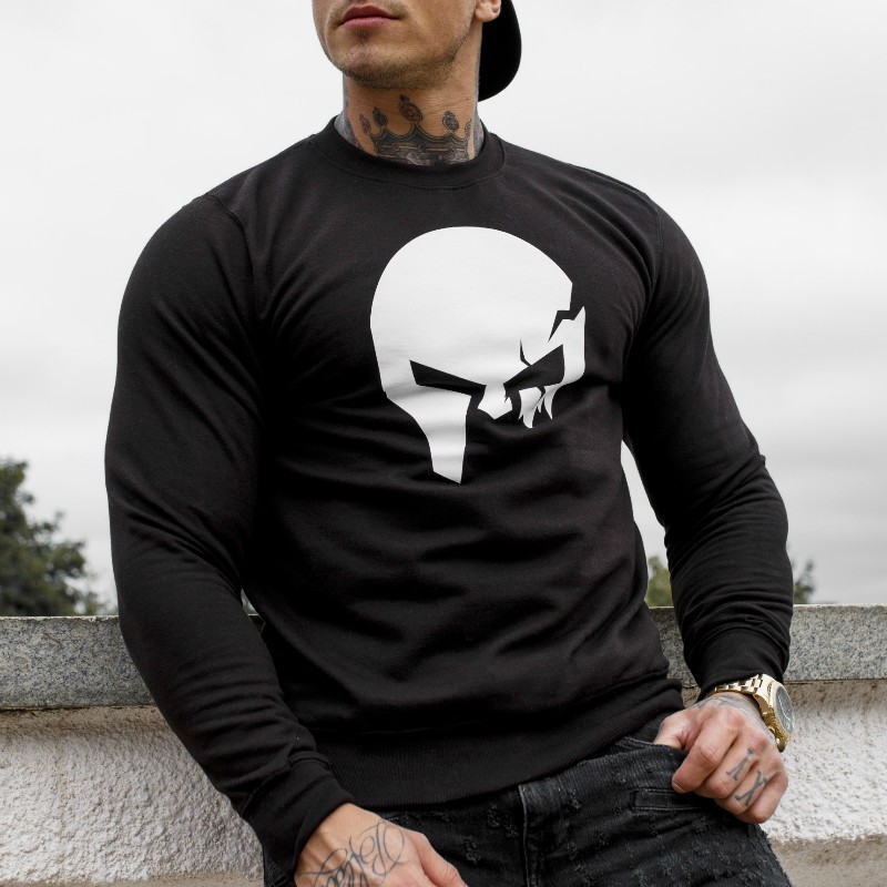 Mikina bez kapuce Iron Aesthetics SKULL, B&W Čierna