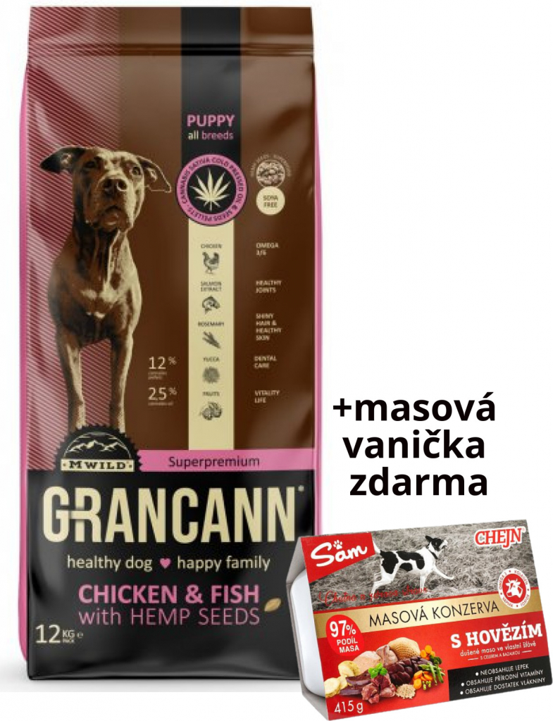 Grancann Chicken & Fish with Hemp seeds Puppy all breeds 12 kg