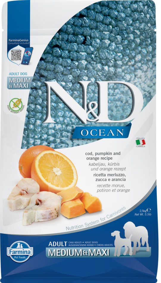 N&D Ocean Dog Adult Medium Maxi Codfish & Orange 2,5 kg