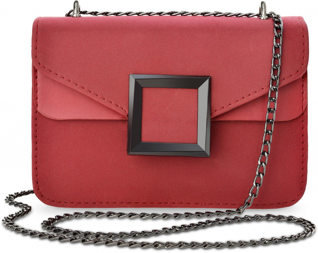 stylová unikátní nubuková dámská kabelka listonoška na řetízku s geometrickou přezkou červená