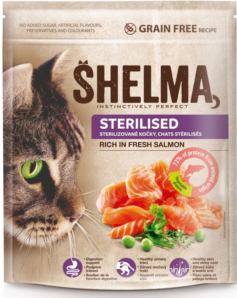 Shelma bezobilné STERILLE granule s lososem pro dospělé kočky 750 g