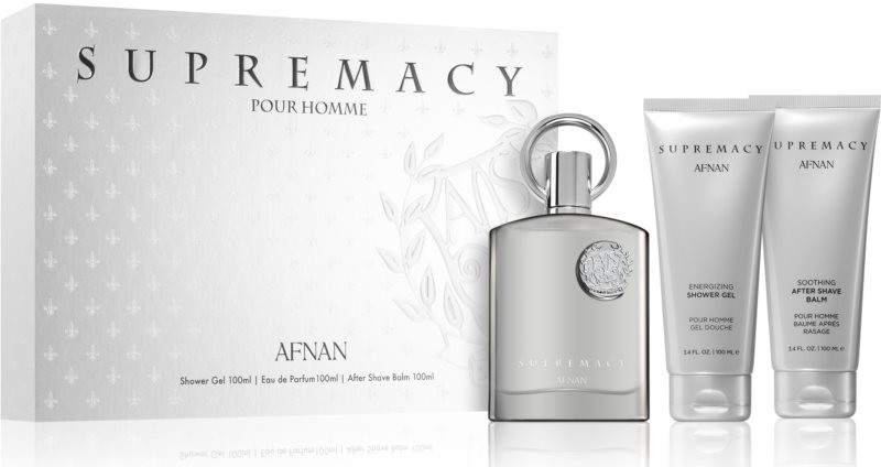 Afnan Supremacy Silver Dárková sada pánská EDP 100 ml, sprchový gel 100 ml a balzám po holení 100 ml