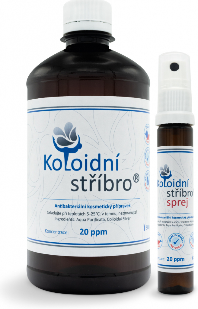 Koloidní stříbro s.r.o. Koloidní stříbro plastové lahve 500 ml + 25 ml sprej 20 ppm dárková sada