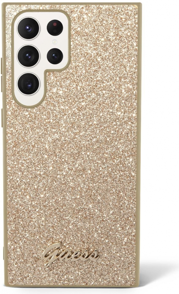 Guess PC/TPU Glitter Flakes Metal Logo Samsung Galaxy S24 Ultra Gold