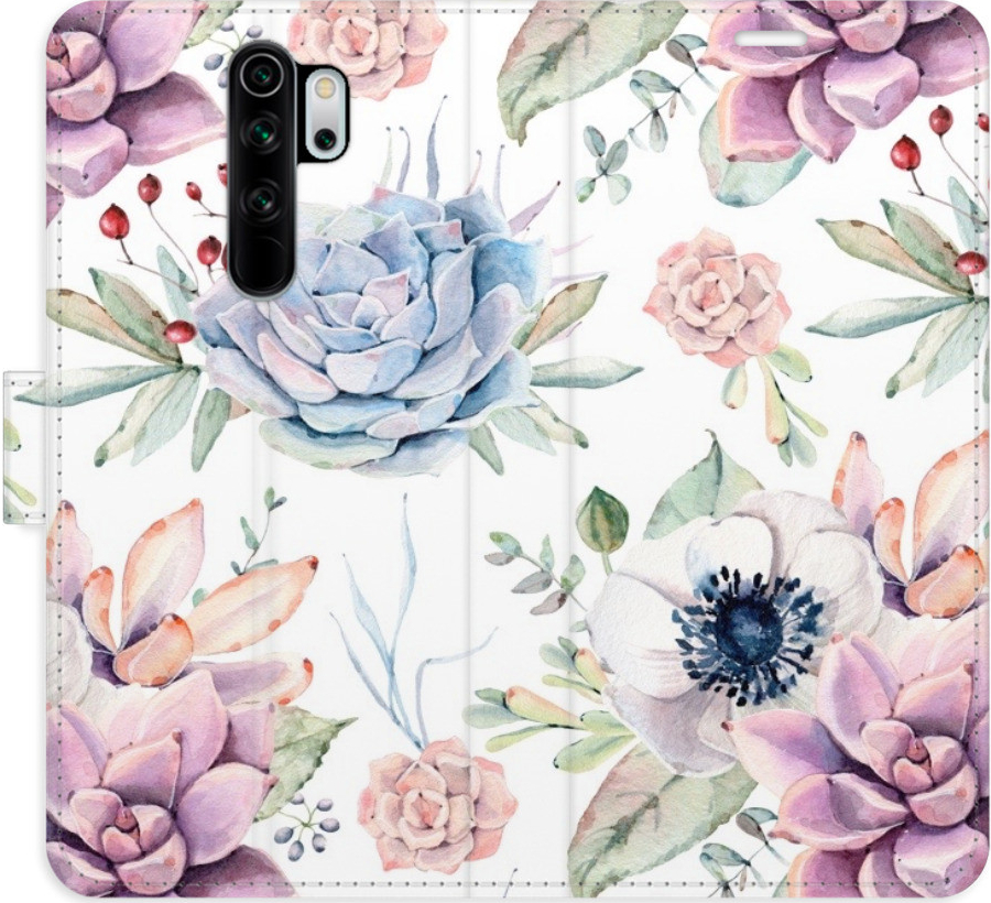 Pouzdro iSaprio Flip s kapsičkami na karty - Succulents Pattern Xiaomi Redmi Note 8 Pro