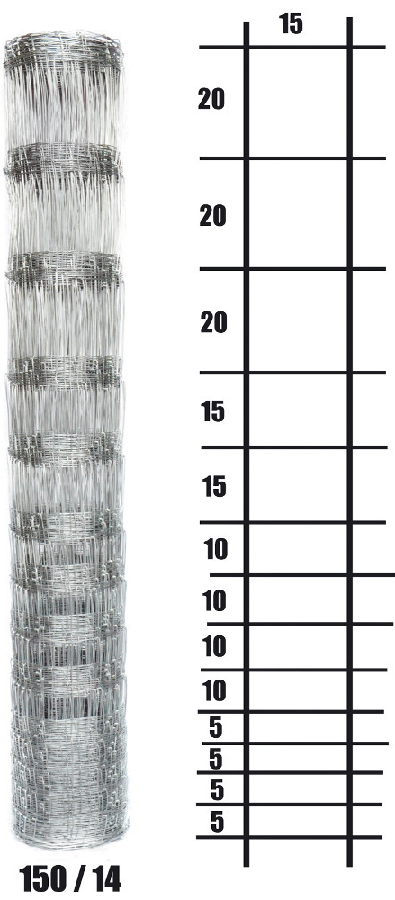 Lesnické pletivo uzlové - výška 150 cm, drát 1,6/2,0 mm, 14 drátů
