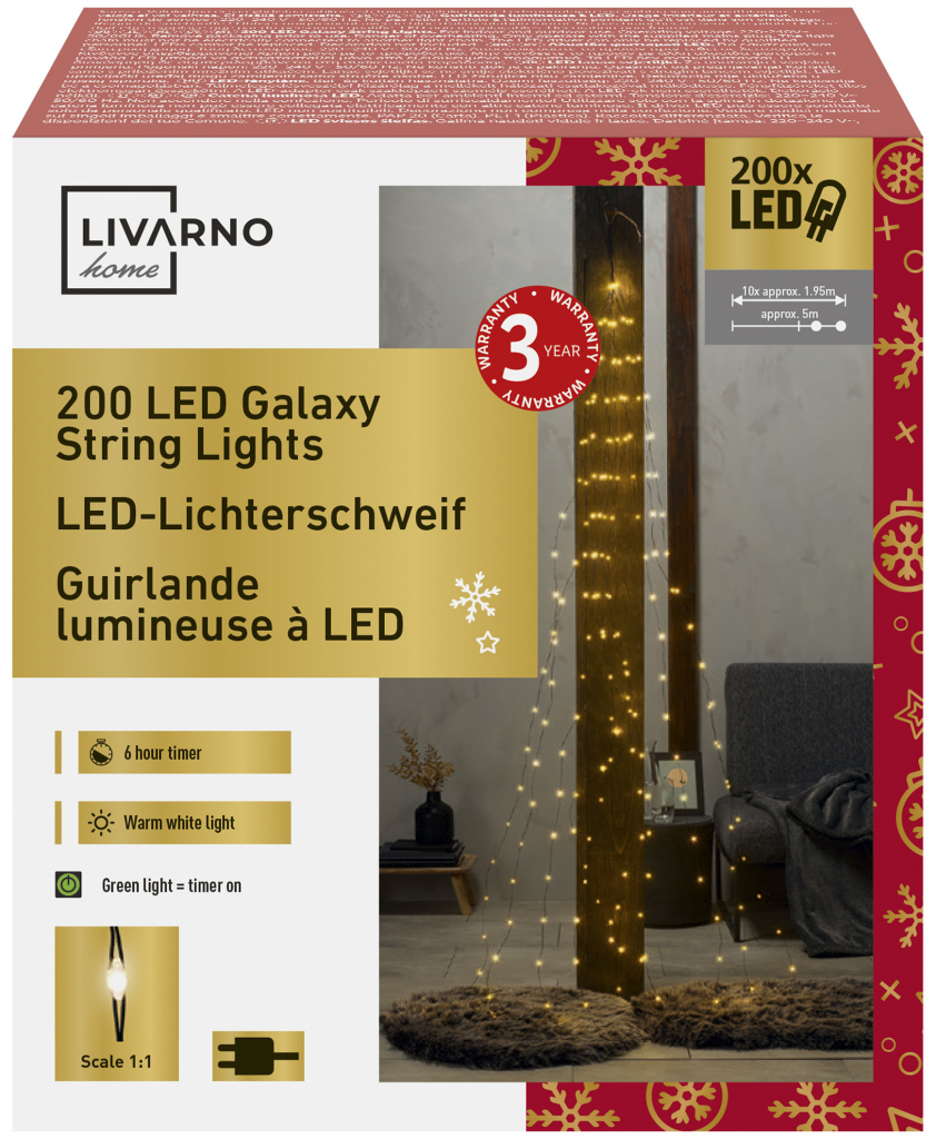 LIVARNO home Světelný LED řetěz 200 LED drát černá