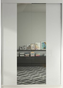 Kapol Lino II 120 cm s půleným zrcadlem a posuvnými dveřmi Matná bílá