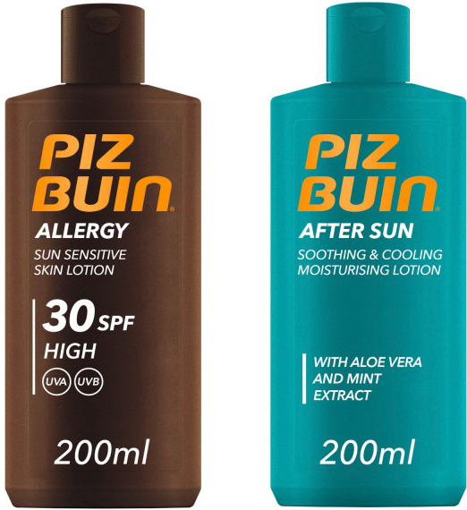 Piz Buin Set Allergy Lotion SPF 30 + After Sun Moisturising Lotion opalovací krém a zklidňující krém po opalování 200 ml + 200 ml