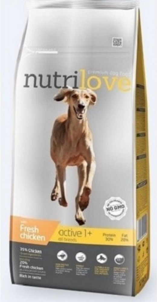 Nutrilove Active dog s čerstvým kuřecím 12 kg