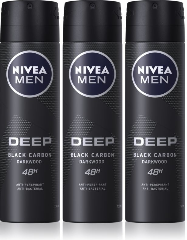 Nivea Men Deep Black Carbon Darkwood deospray 3 x 150 ml dárková sada