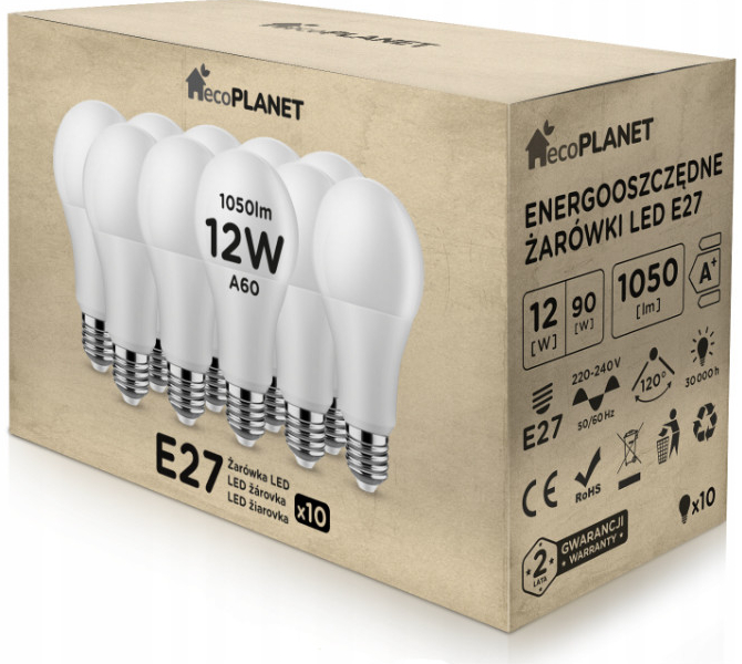 EcoPlanet 10x LED žárovka E27 12W 1050Lm neutrální bílá