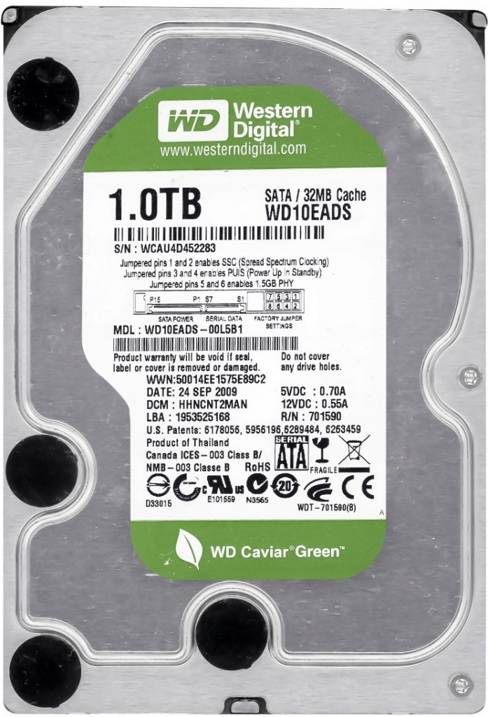 WD Caviar Green 1TB, 7200rpm, SATAII, 32MB, Low Noise, WD10EADS