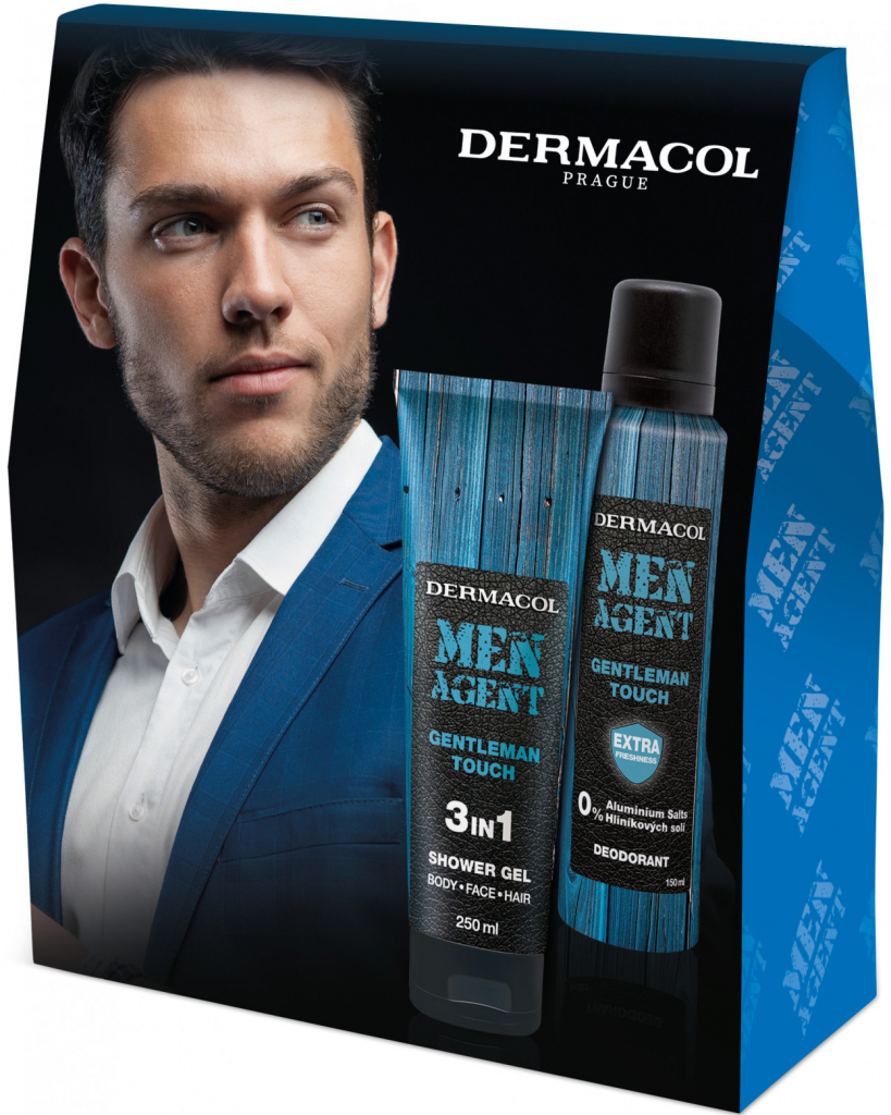 Dermacol Men Agent Gentleman Touch čisticí gel 3 v 1 250 ml + Gentleman Touch deospray bez obsahu hliníku 150 ml dárková sada