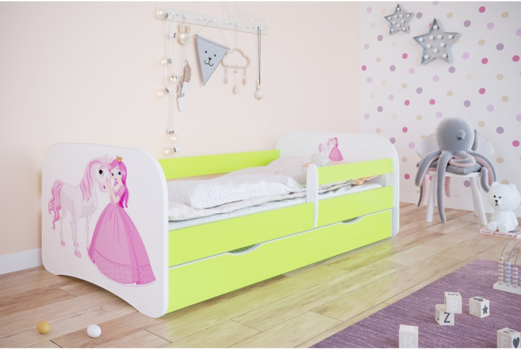 Kocot Kids Babydreams princezna a poník zelená se šuplíky s matrací