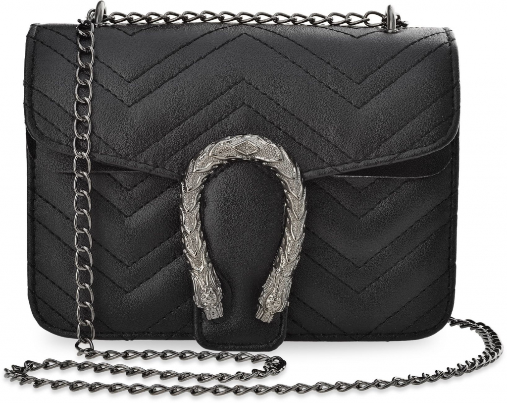 elegantní pikovaná dámská kabelka na řetízku pikovaná kabelka listonoška kufřík s originálním zapínáním na sponu černá