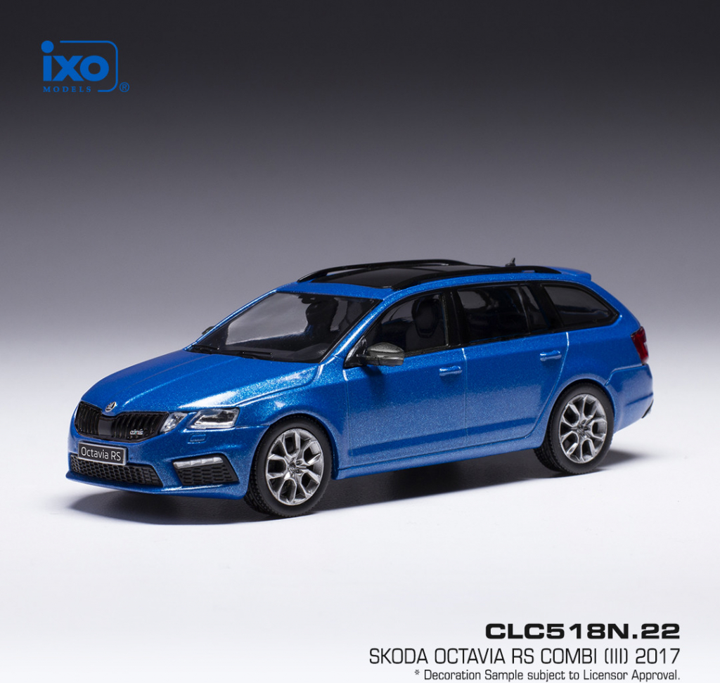 IXO Škoda Octavia III Combi RS 2017 Modrá Metalíza 1:43