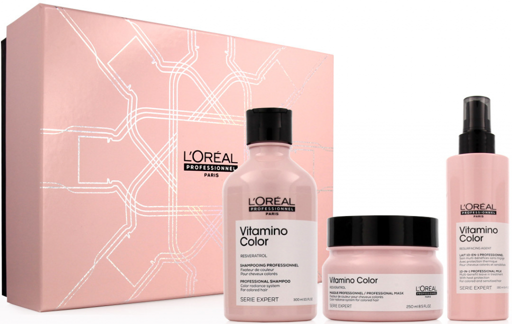 L\'Oréal Professionnel Serie Expert rozjasňující šampon pro barvené vlasy 300 ml + hydratační a rozjasňující maska pro barvené vlasy 250 ml + multifunkční sprej 190 ml dárková sada