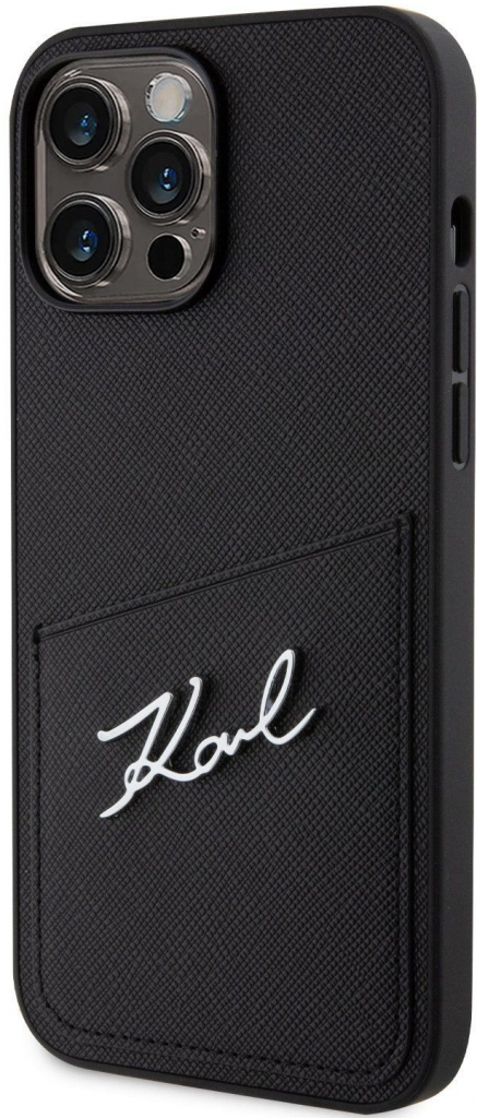 Pouzdro Karl Lagerfeld Saffiano Card Slot Metal Signature iPhone 14 Pro Max černé