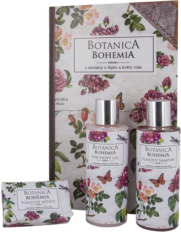 Bohemia Gifts Botanica gel 200 ml + šampon 200 ml + mýdlo 100 g růže dárková sada