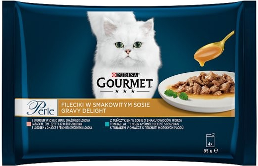 Gourmet Perle Gravy Delight s lososem & s tuňákem v ochucených omáčkách 4 x 85 g