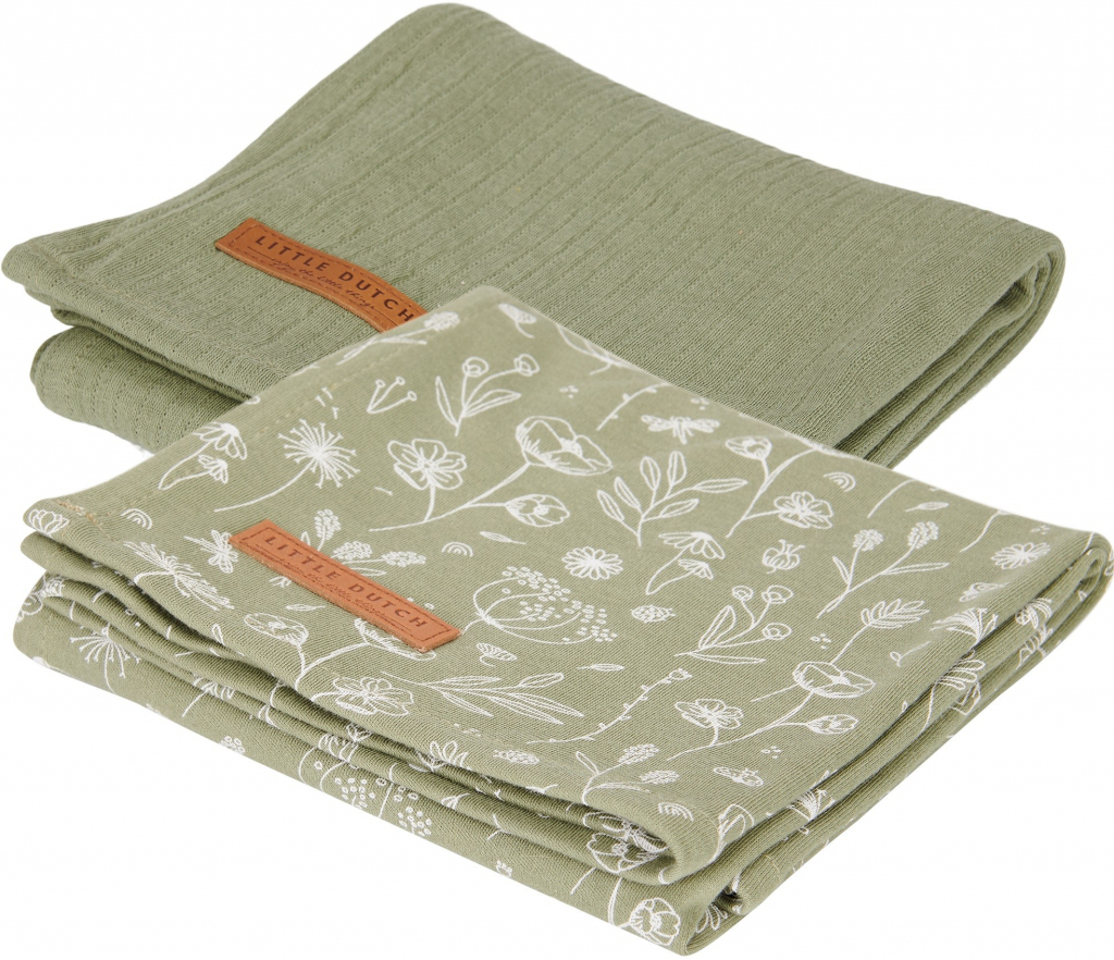 LITTLE DUTCH / TIAMO SWADDLE 70 x 70 CM WILD FLOWERS OLIVE 2 KS