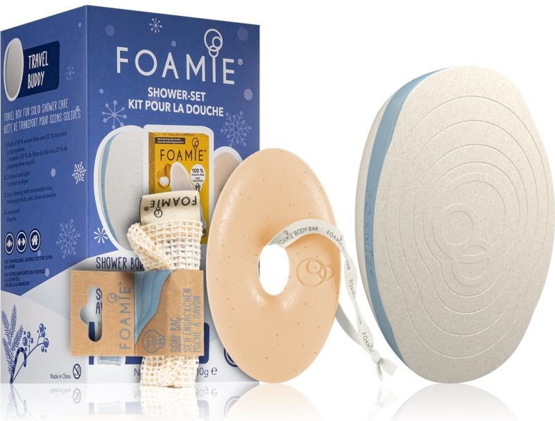 Foamie Shower Set Kiss Me Argan syndet do sprchy 80 g + Travel Buddy cestovní pouzdro + sáček dárková sada