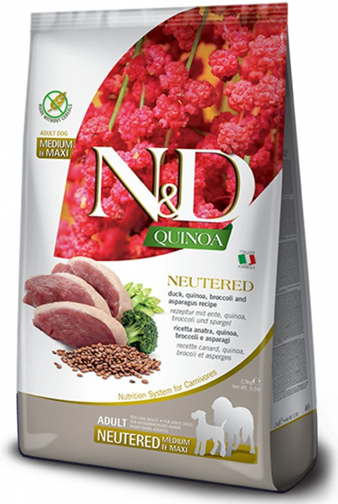 N&D Quinoa Dog Adult Medium & Maxi Neutered Grain Free Duck & Broccoli & Asparagus 2,5 kg
