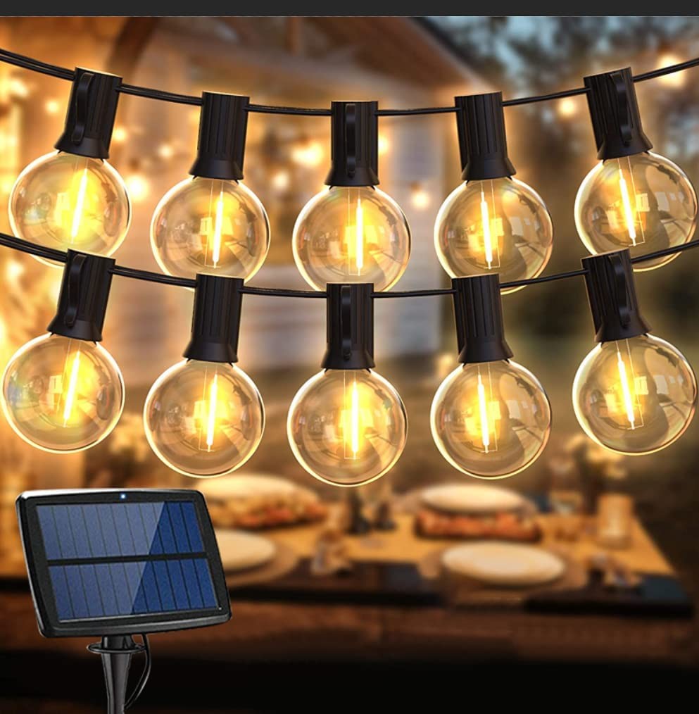 Topchances LED pohádková světla venkovní solární žárovky G40 vodotěsné pro zahradu svatbu balkon dům párty vánočníImitaceace teplá bílá s 10 žárovkami 25 LED