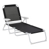 Outsunny Deck Chair Sun Lounger Folding Beach Lounger 4-Tier Garden Lounger Mesh Černá 186 x 66 x 80 cm
