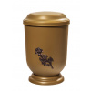 Pohřební Plastová urna na popel, oválné prohlé víčko, zlatá, bez štítku, růže