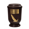 Pohřební Plastová urna na popel, oválné prohlé víčko, hnědá, štítek č. 50, 100 x 50, snítka