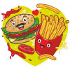 SAMOLEPKA Barevný hamburger s hranolky levá (10 x 9,3) NA AUTO, NÁLEPKA, FÓLIE, POLEP, TUNING, VÝROBA, TISK, ALZA