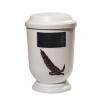 Pohřební Plastová urna na popel, oválné prohlé víčko, bílá, štítek č. 51, 100 x 50, snítka