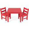 COSTWAY 3dílná sada dětského stolu a židlí, venkovní hrací stůl pro batolata, se 2 židlemi s opěrkami na malování, čtení, dětský nábytek na zahradu, dvorek, do školky Červený
